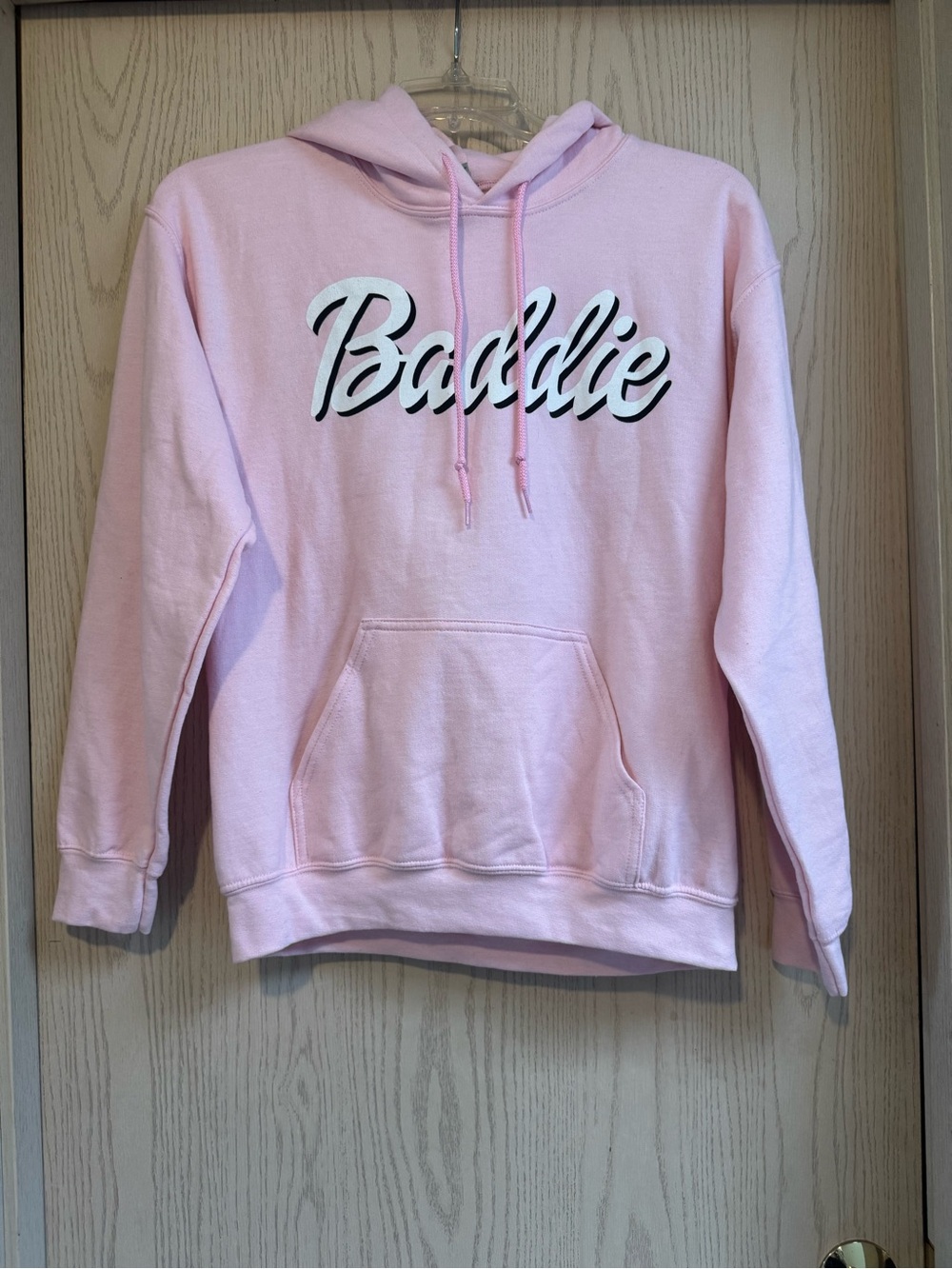 Baby Pink "Baddie" Barbie Font Hoodie size Medium